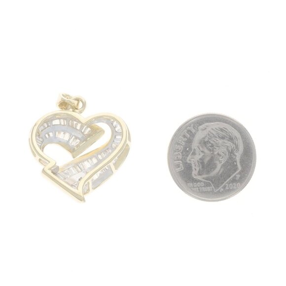 Yellow Gold Diamond Heart Cluster Pendant - 14k Baguette 1.00ctw Love
